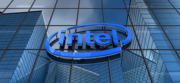 Logotipo da Intel na fachada de um edifício